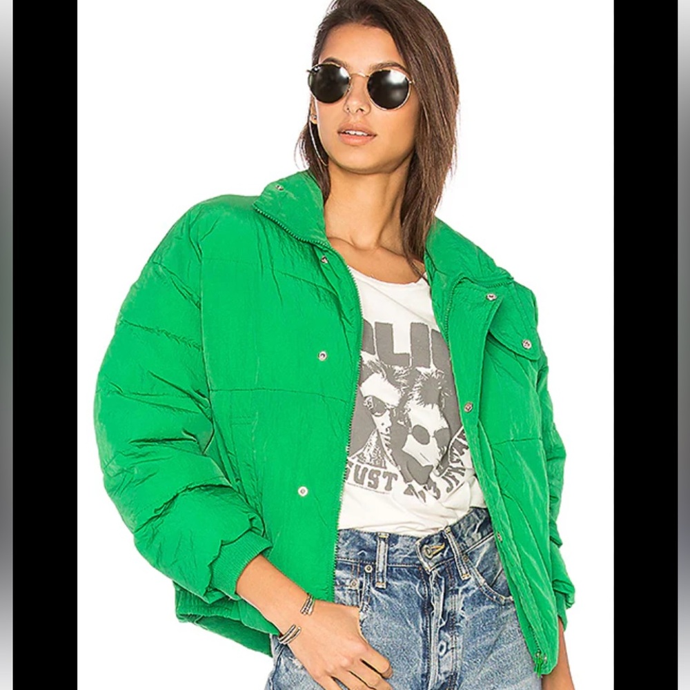 Free People Bright Green Puffer Jacket